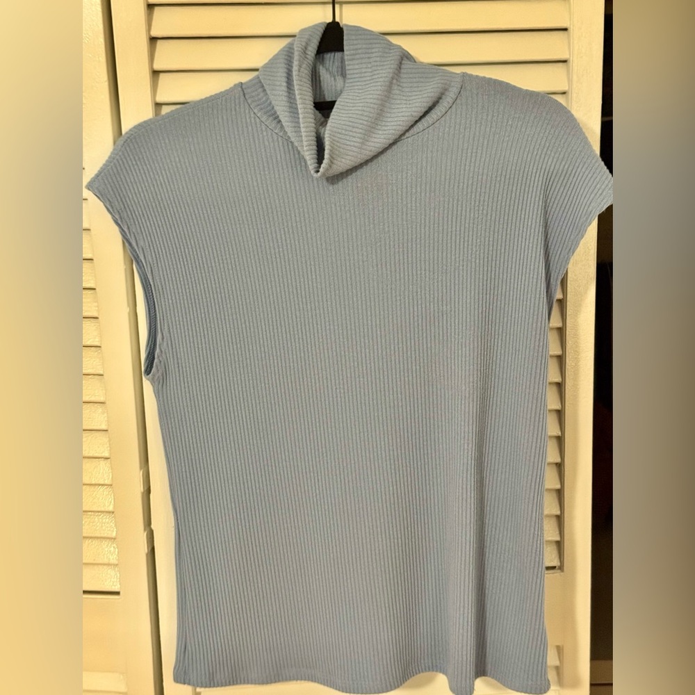 Treasure & Bond Cap Sleeve Turtleneck Rib Sweater in Sky Blue Size M
